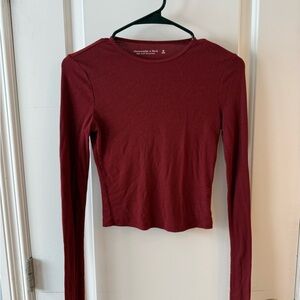 Abercrombie & Fitch Dark Red Soft AF Cropped Long Sleeve Top
